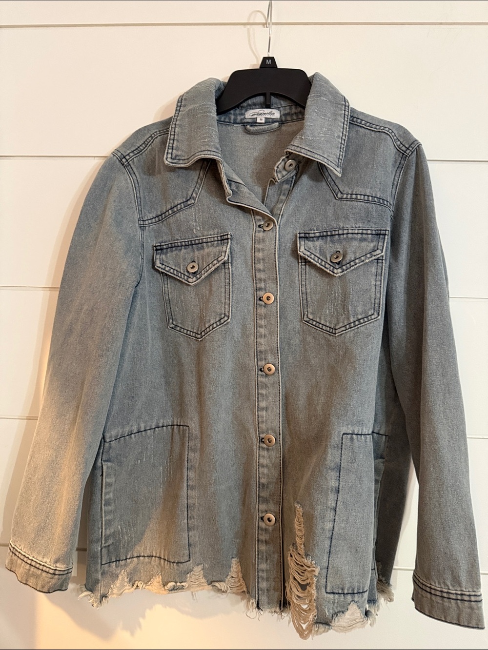 Magnolia Gray Distressed Denim Jacket